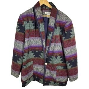 VTG Aztec Southwestern Navajo Blanket Oversized Jacket Women's 2X Wool Blend